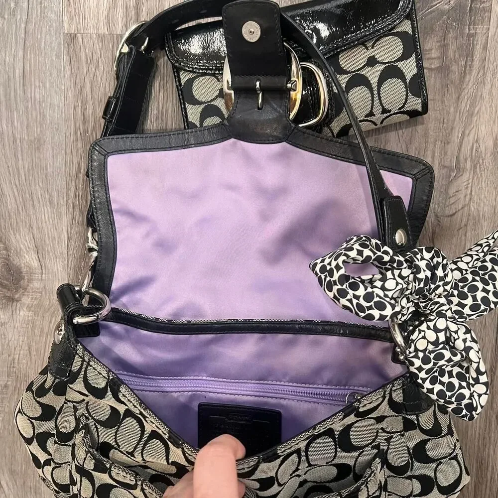 Y2K Coach Bleeker Double Pocket Patent Leather Signature Shoulder Bag Set - Picture 3 of 8